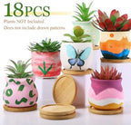 Remerry 18 Pcs 3.5 Inch Mini DIY Ceramic Succulent Pots with Bamboo Tray - Image 4
