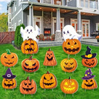 Amyhill 12 Pcs Halloween Pumpkin Ghost Yard Signs with Witch Hats Outdoor - Image 4