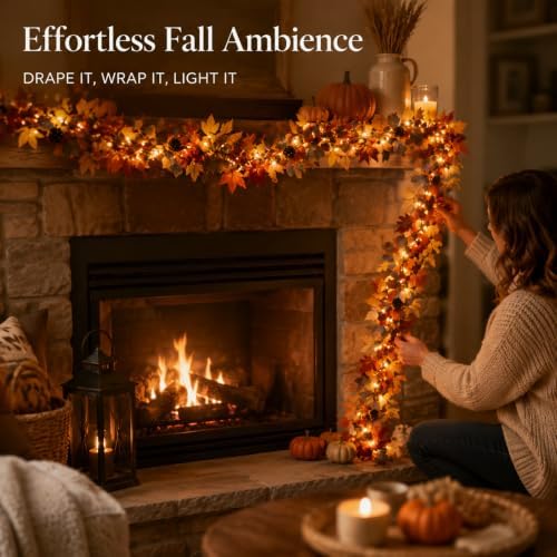 Solar Fall Garland with Lights, Maple Leaf Outdoor Indoor (6ft-BAT, 3PC) - Image 5