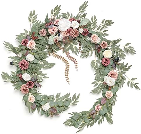 Ling's moment Dusty Rose Artificial Flower Garland Wedding Arch 9 FT by LingsMoment