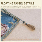 Floral Embroidered Table Runner 108 Inches Non-Slip Tassels, Dusty Blue - Image 5