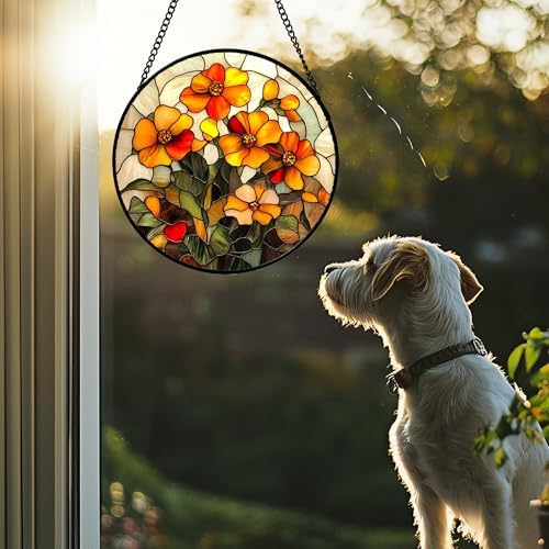 Orange Calendula Flower Stained Glass Window Hanging Suncatcher Gifts 12" - Image 2