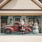 Vintage Truck Christmas Banner 16x7 Ft - Retro Santa and Snowman for 2 Car Garage Nostalgic Decor - Image 2