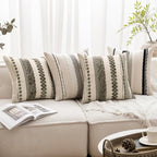 ANRODUO Boho Decorative Pillow Covers 20x20 Pack of 2 Black-White Stripe 2 - Image 2
