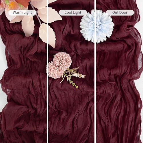 16 Pack Burgundy Table Runners 10FT Cheesecloth Table Runner Boho Gauze Table Runner Long Rustic Sheer Fabric Table Runners for Wedding Party Bridal Shower Farmhouse & Home Decor - Image 6