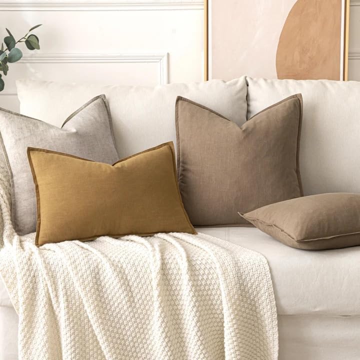 MIULEE Decorative Linen Euro Sham Pillow Covers 24x24 Inch Natural Linen - Image 5
