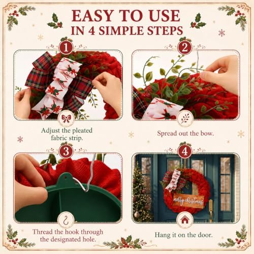 16 Inch Merry Christmas Burlap Wreath for Front Door with Buffalo Bow - Image 5