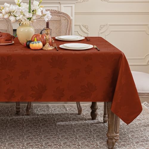 Softalker Fall Jacquard Rectangle Tablecloth, 60 x 144 Inch Rust by Softalker