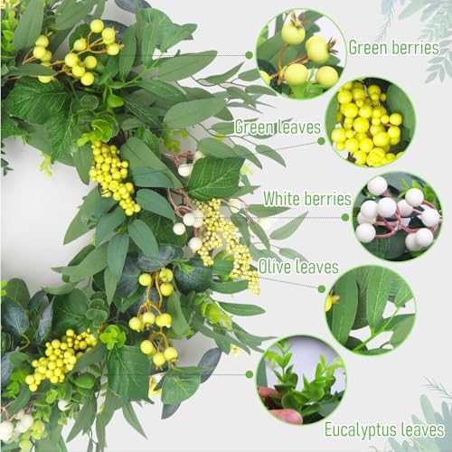 Artificial Green Eucalyptus Wreath for Front Door: 24 Inch Summer Wreaths for Indoor and Outdoor Decor, Large Boxwood Wreath for All Seasons, Spring Greenery Wreaths for Indoor/Outdoor Decorations - Image 3