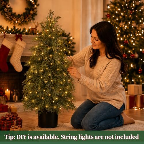 Grooy 3FT Artificial Cedar Topiary Trees, 2 Pack Fake Shrubs with Pot - Image 5
