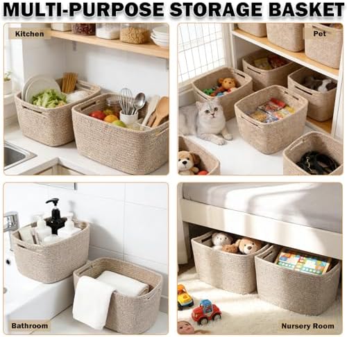 6 Pack Woven Rope Baskets, 12.6"×9"×7.8" Storage Bins, Brown - Image 6