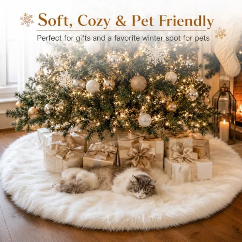 AOGU 72 Inch Faux Fur Christmas Tree Skirt White Plush Skirt for Merry Christmas Party Christmas Tree Decoration - Image 3