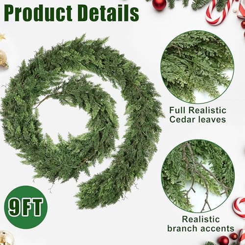 9ft Christmas Garland Realistic Soft and Thickness Green Faux Cedar Pine Garland Artificial Cedar Cypress Garland for Home Fireplace Wall Indoor Outdoor Holiday Party Home Decoration - Image 3