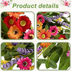 Artificial Spring Wreath 22 Inch Summer Wreaths for Front Door with Green Eucalyptus Leaves Pink Daisy Lavender Spring Door Wreath for Farmhouse Wall Wedding Home Porch Easter - Image 5