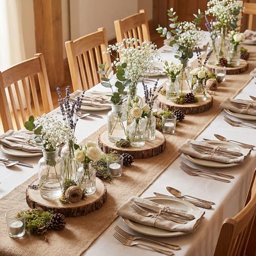 Tioncy 6 Pcs Burlap Table Runner Wood Slices Rustic Farmhouse Set,50ft - Image 5