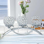 Crystal Tea Light Candlestick Holders Flower Shape with Crystal Pendant Bowl Votive Metal Candle Holder for Table Centerpieces Wedding Home Decor (Silver, 3 arm) - Image 5