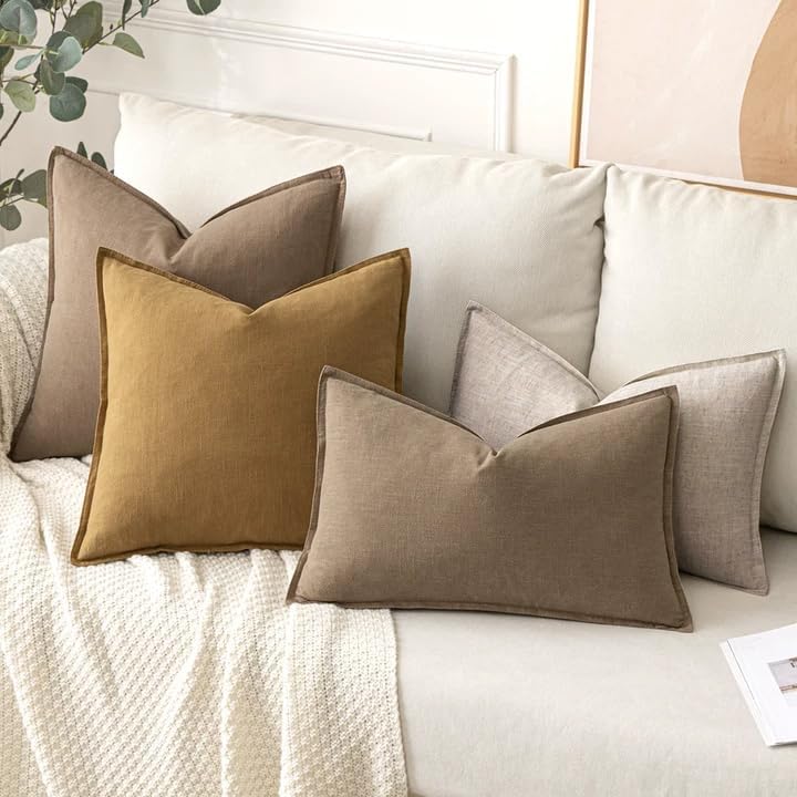 MIULEE Decorative Linen Euro Sham Pillow Covers 24x24 Inch Natural Linen - Image 6