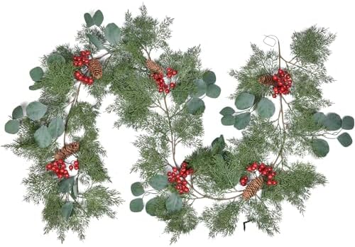Lvydec Christmas 6Ft Pine Christmas Garland, Realistic Artificial Faux Greenery Garland with Pine Cone,Berry and Eucalyptus Leaves Cypress Garland for Mantle Holiday Fireplace Winter Christmas Decor - Image 7