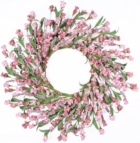 24" Spring Wreaths for Front Door Not Withering Artificial Floral Wreath with Wildflowers Summer Decorations for Indoor Outdoor Window Wall Farmhouse Porch Wedding Easter Home Decor Blush Pink by MSMUH