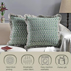 Ridhi Block Print Basil Green Throw Pillow Cover 24" x 24" (Pack of 2) Decorative Cushion Covers with Ruffle for Couch, Sofa, Bed, Living Room, Home Decor Gift for Spring, Easter, Valentine - Image 4