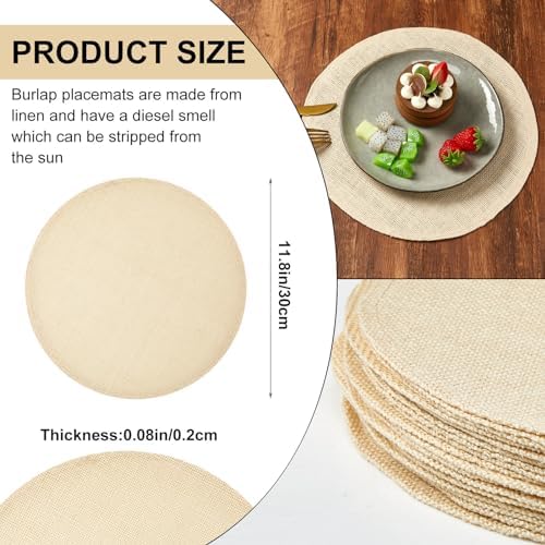 Yunlly Set of 48 Burlap Placemats Bulk 11.8 in Round Woven Placemat, Beige - Image 2