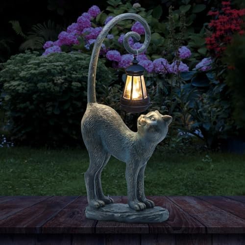 Halloween Decorations Gifts Outdoor Cat Garden Statues with Solar Lights, Home Decor Cat Figurines for Lawn,Patio,Balcony,Porch,Yard Art Ornament- Birthday Gifts for Women Grandma Sister by REYISO