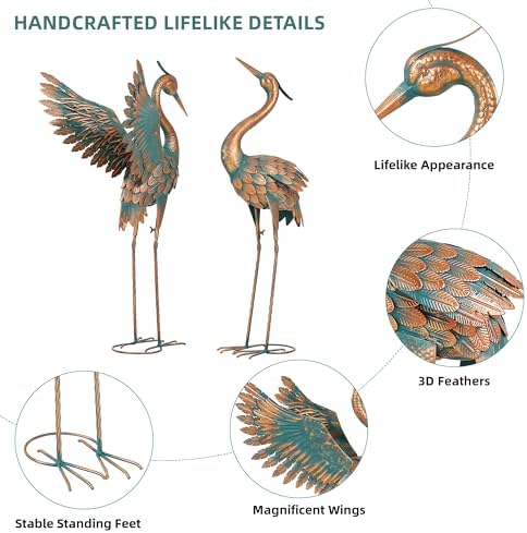 36.8" Blue Heron Garden Statue, Extra-Large Metal Cranes for Yard - Image 5