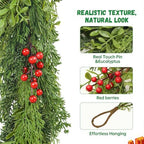 9FT Real Touch Artificial Cedar and Eucalyptus Garland with Vibrant Accent Berries - Flexible Greenery Decor for Mantel, Staircase, Banister, Doorway - Image 3
