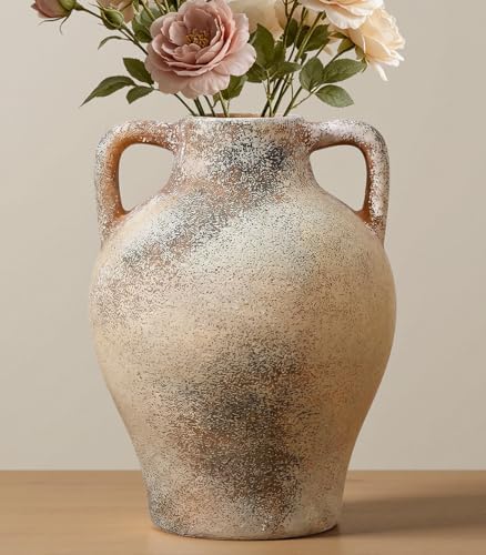Ceramic Flower Vase, 8.7" Rustic Farmhouse Table Vase, Decorative Pottery Vase with Glazed Interior for Fresh Flowers, Eucalyptus, Entryway, Kitchen, Shelf and Bedroom Decor by Unknown