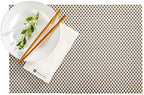 Restaurantware Amalfi 16 x 12 Inch Plastic Placemats Set Of 6 Basketweave Outdoor Placemats - Limestone No Stain Black And Taupe Vinyl Table Placemats Waterproof Heat Tolerant Easy To Clean by Restaurantware
