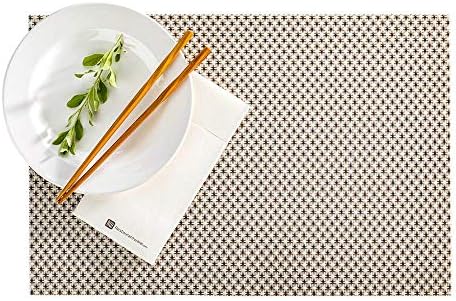 Restaurantware Amalfi 16 x 12 Inch Plastic Placemats Set Of 6 Basketweave Outdoor Placemats - Limestone No Stain Black And Taupe Vinyl Table Placemats Waterproof Heat Tolerant Easy To Clean by Restaurantware