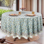 Ridhi Block Print Round Tablecloth Laurel Army Green 60 Inch 100% Cotton by Ridhi
