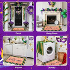 2 Pcs Mardi Gras Welcome Doormat, Welcome Mardi Gras Masks Mat, Carnival Fleur De Lis Non Slip Coir Mat Floor Striped Layering Doormats Seasonal for Front Porch Entryway Decor 24" x 32" - Image 6
