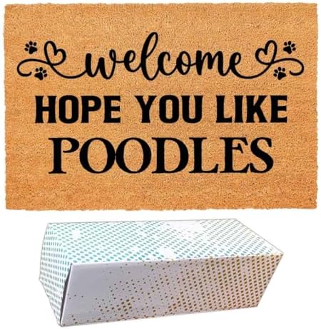 Funny Coir Doormat with Welcome Hope You Like Poodles - Front Door Mat, Entryway Welcome Mat, 23.7 x 15.7 inch by FNDMCTPS