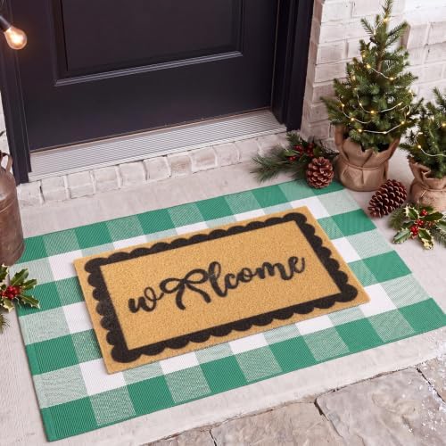 2pcs Christmas Welcome Mat for Front Door Layered Buffalo Plaid Outdoor Rug - Image 5