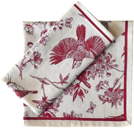 FINGERCRAFT Cloth Napkins Set of 12 Cotton Linen, 20x20 Inch, Toile Red - Image 2