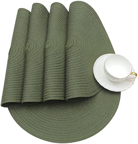 SHACOS Round Placemats Set of 12 Washable 15 inch Round Table Mats Cotton Polyester Woven Braided Place Mats for Dining Table Wedding Party Decor (Olive Green, 12) - Image 6
