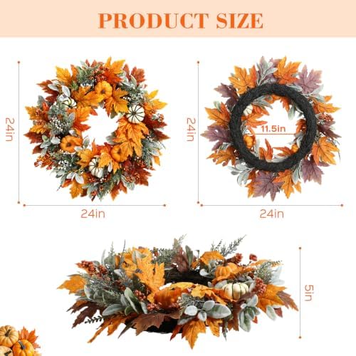 24 Inch Large Fall Pumpkin Wreath for Front Door - Image 2