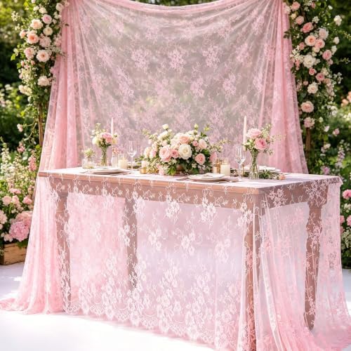 B-COOL 2 Pieces Lace Tablecloth 60 x 120 Inch Light Blue Wedding Rectangle - Image 3