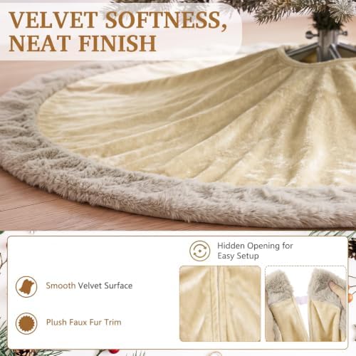 Skylety 48" Velvet Christmas Tree Skirt with Faux Fur Trim,Khaki - Image 5