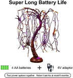 24Inch Halloween Lighted Willow Tree Bonsai Light 80 Orange and Purple LED Lights Table Top Lamp Artificial Tree Desk Decor with 4 Spiders Adapter Plug in/Battery Powered for Christmas Decoration - Image 4