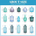 15 Pcs Blue Glass Bud Vases Bulk, Vintage Small Flower Vase Set - Image 2