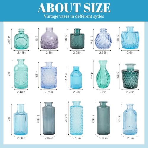 30 Pcs Blue Glass Bud Vases Bulk, Vintage Small Flower Vase Set - Image 2