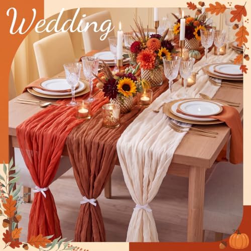 Remagr 12 Pcs Fall Cheesecloth Gauze Table Runners, Gradient Burnt Orange - Image 6