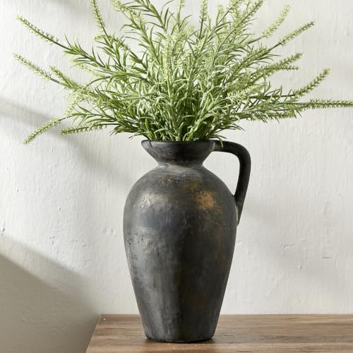 PORCER Antique Rustic Ceramic Vase, 9.3 Inch Tall Large Terracotta Vase with Handle, Vintage Farmhouse Pottery Vase for Home Decor, Living Room, Entryway, Wedding, Thanksgiving - Black Bronze - Image 2