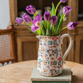 Vintage Colorful Flower Ceramic Vase with Handle, Retro Ice Glazed Crack Farmhouse Pitcher Vase for Home Decor, Living Room, Shelf, Office, Rustic Table Centerpiece 9 Inch by TEWEIQI