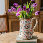 Vintage Colorful Flower Ceramic Vase with Handle, Retro Ice Glazed Crack Farmhouse Pitcher Vase for Home Decor, Living Room, Shelf, Office, Rustic Table Centerpiece 9 Inch by TEWEIQI