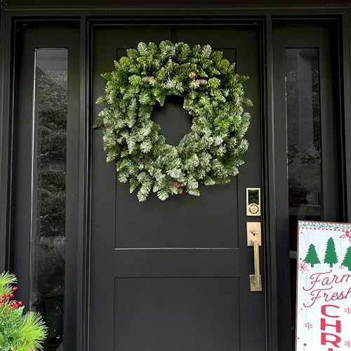 Fraser Hill Farm 36" Frosted Pine Wreath Door Hanging with Pinecones, No Lights, FFWRA036-0SN, Snow - Image 2