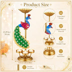 LemonRoad 2pcs Diwali Peacock Tealight Candle Holder, Brass Diya Lamp - Image 2