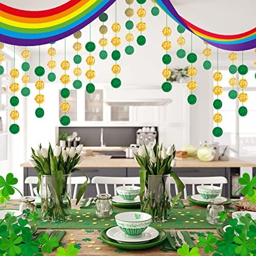 St. Patrick's Day Rainbow Ceiling Decoration Pot of Gold Decoration Leprechaun Hat Ceiling Decor Hanging Rainbow Cloud Ceiling Decoration with Gold Coins Garland Leprechaun Party Supplies 12 ft Long - Image 3